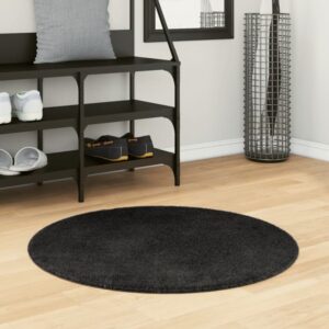 Hopkins 80cm Polyester Round Non-Slip Washable Rug - Black