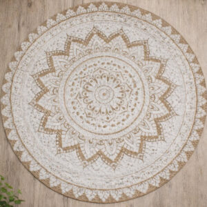 Hopkins 90cm Jute Round Rug In Natural And White
